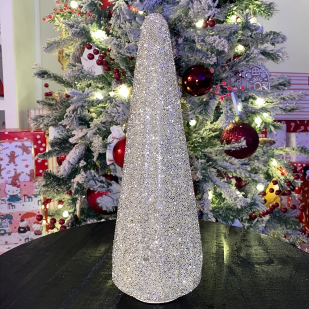 12” Small Bebe Beaded Silver Glam Glass Christmas Tree Home Decor